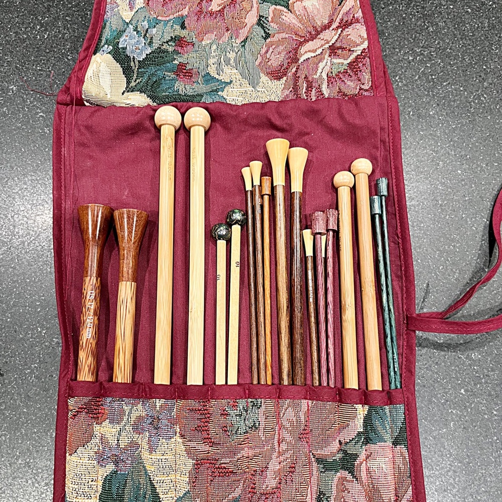 Lot of 10 Fancy Wooden Pairs of Knitting Needles, Some New, High Quality, W/Case